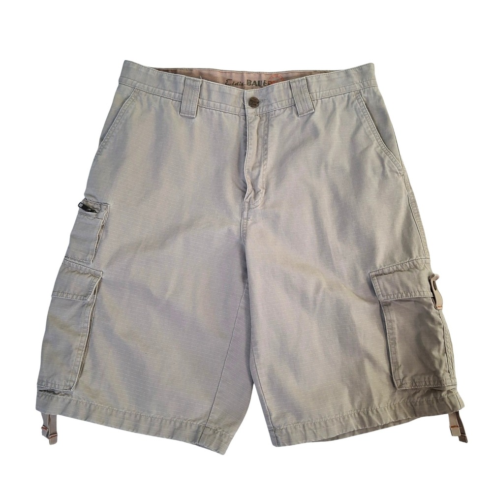Eddie Bauer Cargo Shorts Mens 32x11 Beige Ripstop Pockets Cotton Camping Hiking